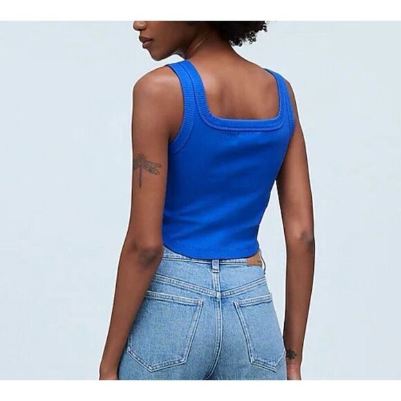 MADEWELL Crop Tank Top Women XS Pure Blue Ribbed NEW Wide Strap NL398 - Picture 2 of 11